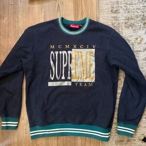 Supreme Navy Crewneck Sweater with Green & White Trim